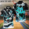 BlueJose Bowling And Pins Neon Thunder Wolf Strike Design Customized Name, Team Name 3D Shirt (4 Colors)