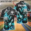BlueJose Bowling And Pins Skull Flame Customized Name, Team Name 3D Shirt (4 Colors)