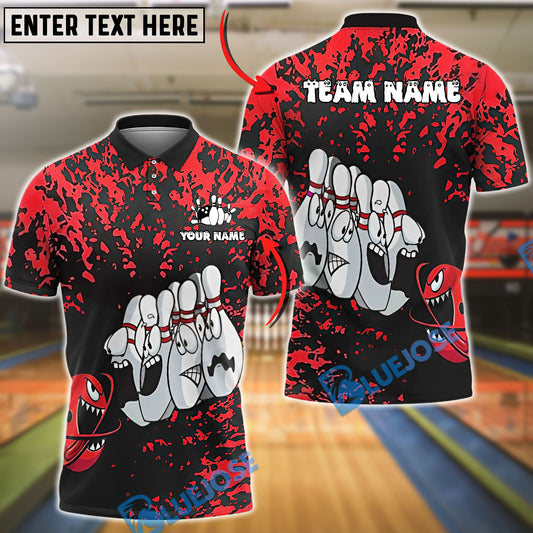 BlueJose Bowling And Pins Splatter Cartoon Pin Faces Customized Name, Team Name 3D Shirt (6 Colors)