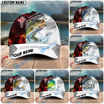 BlueJose Fishing Red Flame With Cross Pattern Personalized Cap (13 Breeds)