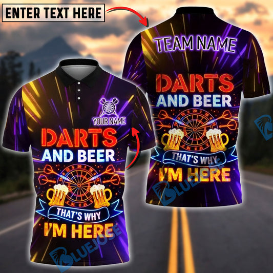 BlueJose Darts Neon Funny Quote Darts And Beer That’s Why I’m Here Personalized Name Shirt