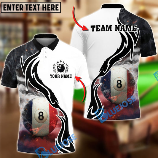 BlueJose Billiards 8 Ball France Flag Smoke Personalized Shirt