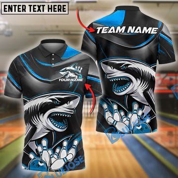BlueJose Bowling And Pins Angry Shark Customized Name, Team Name 3D Shirt (4 Colors)