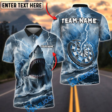 BlueJose Darts Shark and Lightning Customized Name, Team Name 3D Shirt (4 Colors)
