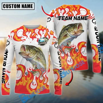 Bluejose Bass Fishing Burning White Custom Name & Team Name 3D Shirts