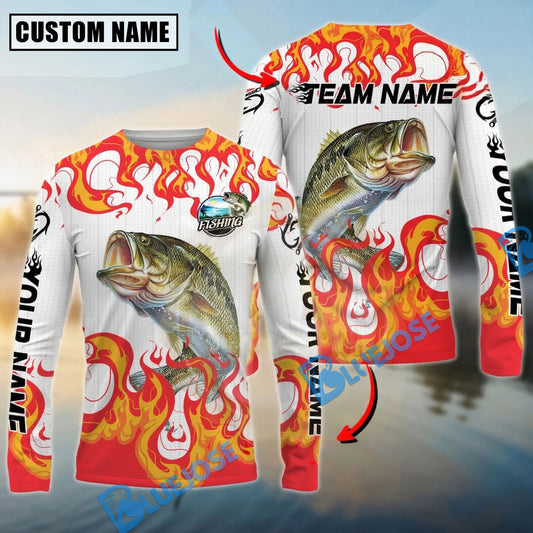 Bluejose Bass Fishing Burning White Custom Name & Team Name 3D Shirts