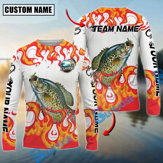 Bluejose Crappie Fishing Burning White Custom Name & Team Name 3D Shirts