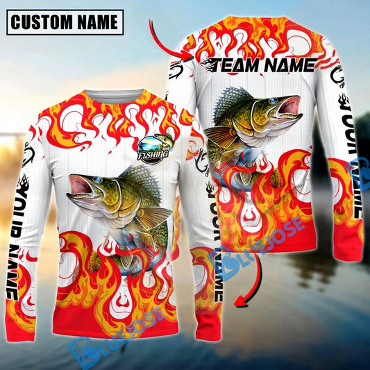 Bluejose Walleye Fishing Burning White Custom Name & Team Name 3D Shirts