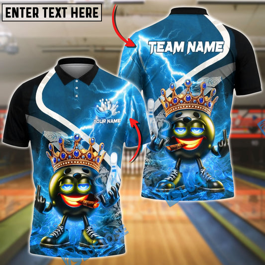 BlueJose Bowling & Pins King Crown Fire Lightning Customized Name, Team Name 3D Shirt (4 Colors)