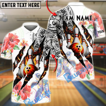 BlueJose Bowling And Pins Polynesian Hibiscus Turtle Customized Name, Team Name 3D Shirt (4 Colors)