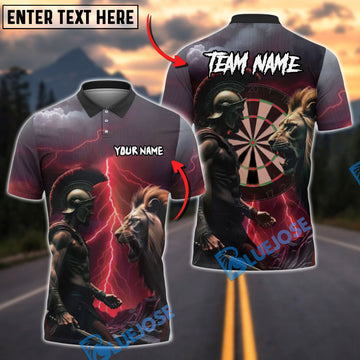 BlueJose Darts Spartan Warrior vs Lion Customized Name, Team Name 3D Shirt (4 Colors)