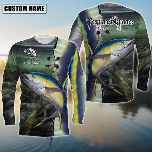 Bluejose Tuna Fishing Water Skin Pattern Custom Name & Team Name 3D Shirts