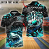 BlueJose Bowling And Pins Angry Shark Customized Name, Team Name 3D Shirt (4 Colors)