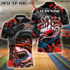 BlueJose Bowling And Pins Angry Shark Customized Name, Team Name 3D Shirt (4 Colors)