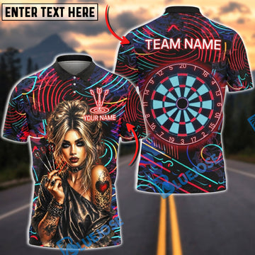 BlueJose Darts Neon Punk Girl Blonde Tattoo Personalized Name Shirt