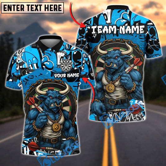BlueJose Darts Bull Minotaur Dartboard Customized Name, Team Name 3D Shirt (4 Colors)
