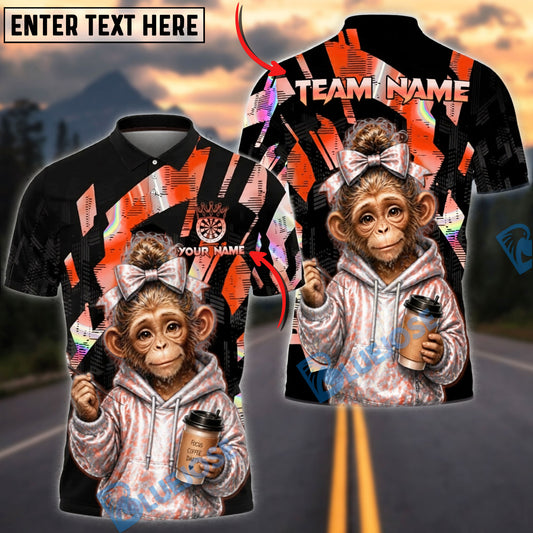 BlueJose Darts Cute Monkey Hoodie Coffee Vibe Personalized Name, Team Name Unisex Shirt (4 Colors)