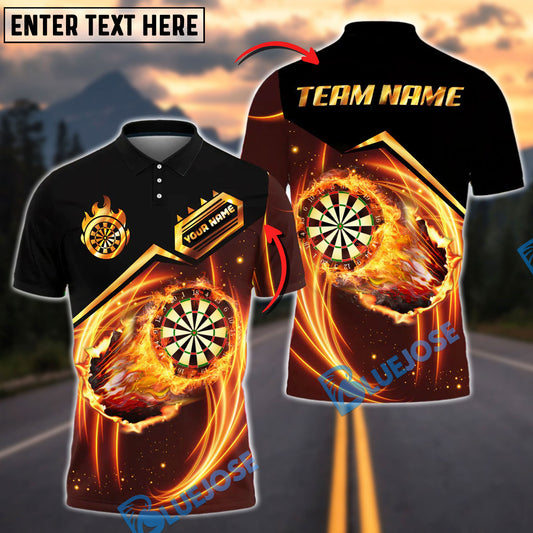 BlueJose Darts Golden Dartborad Flame Customized Name, Team Name 3D Shirt (4 Colors)