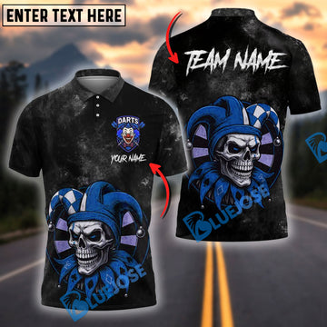 BlueJose Darts Joker Skull Master Personalized Name, Team Name Shirt (4 Colors)