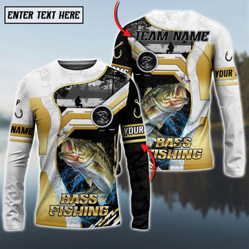 Bluejose Bass Fishing Angler Gold White Custom Name & Team Name 3D Shirts