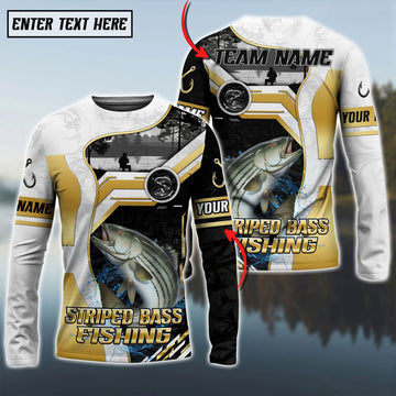 Bluejose Striped Bass Fishing Angler Gold White Custom Name & Team Name 3D Shirts
