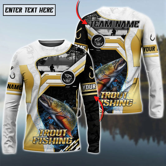 Bluejose Trout Fishing Angler Gold White Custom Name & Team Name 3D Shirts