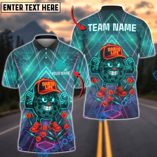 BlueJose Darts Life Neon Target Cartoon Customized Name, Team Name 3D Shirt (4 Colors)