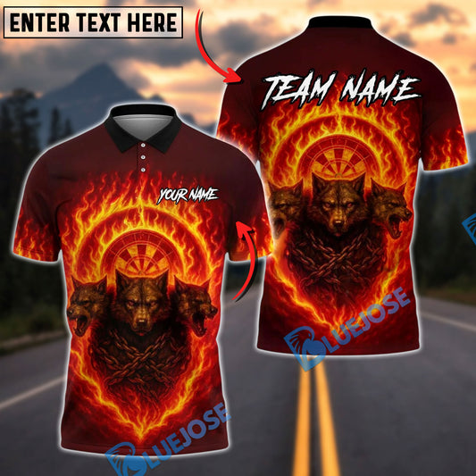 BlueJose Darts Three Wolves Fire Dartboard Personalized Name, Team Name Unisex Shirt (4 Colors)