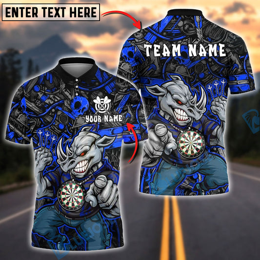 BlueJose Darts Rhino Angry Skull Design Customized Name, Team Name 3D Shirt (4 Colors)