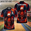 BlueJose Bowling And Pins Flaming Eagle Skull Fireball Customized Name, Team Name 3D Shirt (4 Colors)