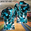 BlueJose Bowling And Pins Flame Electric Skull Customized Name, Team Name 3D Shirt (4 Colors)