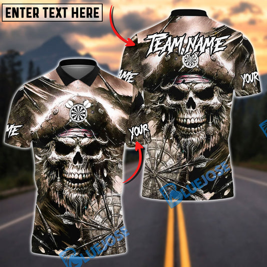 BlueJose Darts Pirate Skull Storm Design Personalized Name, Team Name Unisex Shirt (4 Colors)