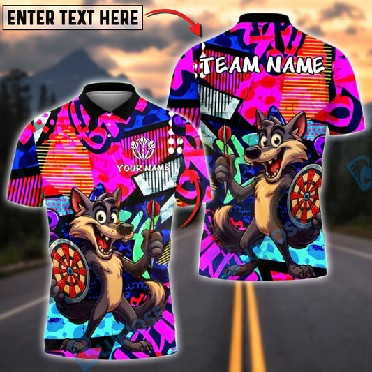 BlueJose Darts Funny Wolf Graffiti Style Customized Name, Team Name 3D Shirt (4 Colors)