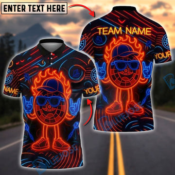 BlueJose Darts Rock n' Roll Flaming Neon Cool Design Customized Name, Team Name 3D Shirt (4 Colors)