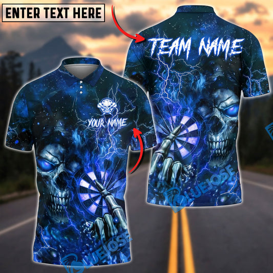 BlueJose Darts Dark Skull Dartboard Lightning Design Customized Name, Team Name 3D Shirt (4 Colors)