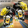 BlueJose Bowling And Pins Happy Beer Mug Dancing Pose Customized Name, Team Name 3D Shirt (4 Colors)