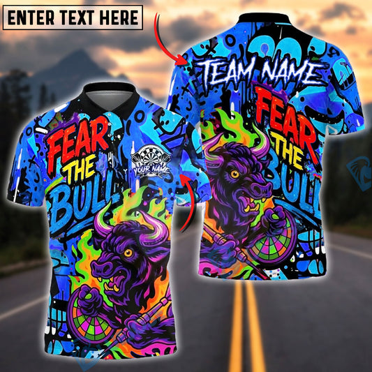 BlueJose Darts Fear The Bull Graffiti Style Customized Name, Team Name 3D Shirt (4 Colors)