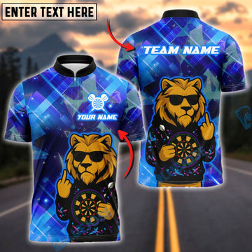 BlueJose Darts Cool Lion Sunglasses Neon Customized Name, Team Name 3D Shirt (4 Colors)