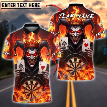 BlueJose Darts Evil Joker Fire Cards Customized Name, Team Name 3D Shirt (4 Colors)