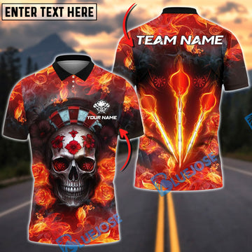 BlueJose Darts Skull Flame Flower Target Customized Name, Team Name 3D Shirt (4 Colors)