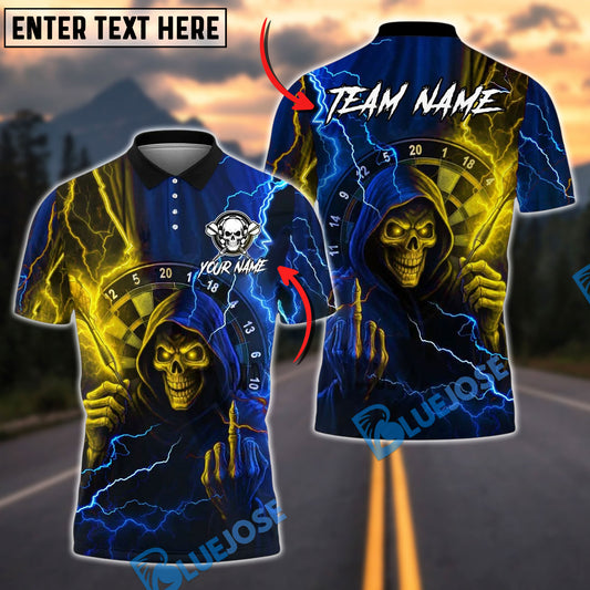 BlueJose Darts Reaper Purple Lightning Skull Customized Name, Team Name 3D Shirt (4 Colors)