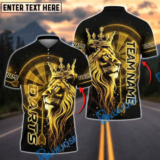 BlueJose Darts Lion King Crown Gold Customized Name, Team Name 3D Shirt (4 Colors)
