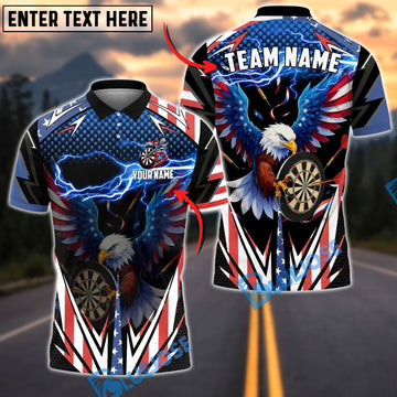 BlueJose Darts American Bald Eagle Lightning USA Flag Style Personalized Name Shirt