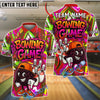 BlueJose Bowling Graffiti Style Cartoon Customized Name, Team Name 3D Shirt (4 Colors)