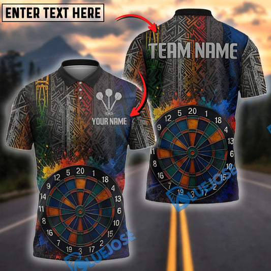 BlueJose Darts Tribal Splash Colorful Precision Personalized Name, Team Name Shirt