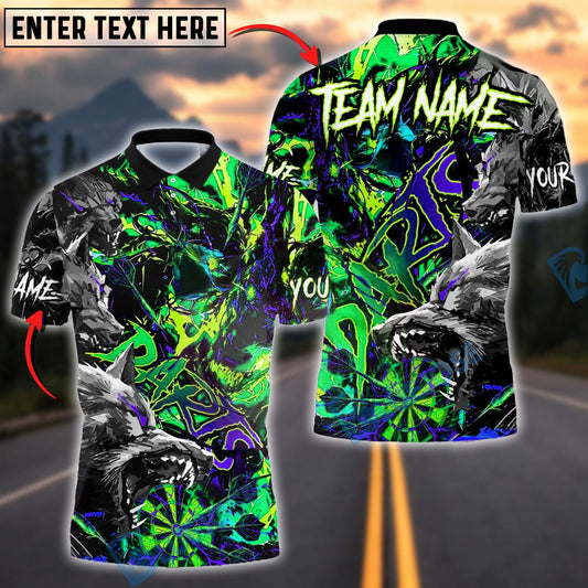 BlueJose Darts Wolf Design Dark Graffiti Style Customized Name, Team Name 3D Shirt (4 Colors)