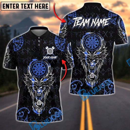 BlueJose Darts Viking Wolf Runes Design Personalized Name, Team Name Unisex Shirt (4 Colors)
