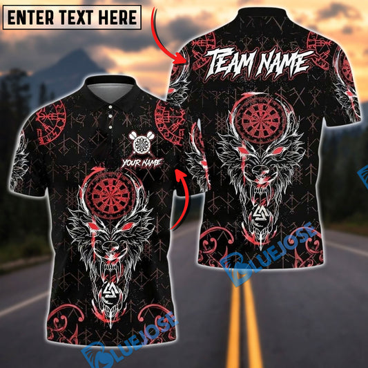 BlueJose Darts Viking Wolf Runes Design Personalized Name, Team Name Unisex Shirt (4 Colors)