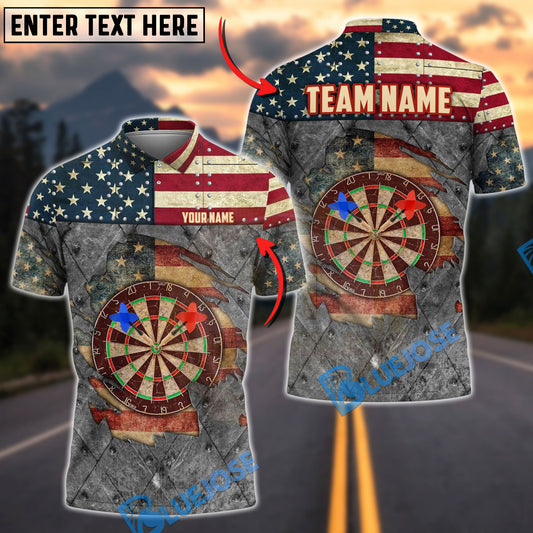 BlueJose Darts American Flag Steel Grunge Target Personalized Name Shirt