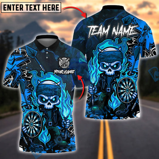 BlueJose Darts Flaming Skeleton Warrior Neon Customized Name, Team Name 3D Shirt (4 Colors)